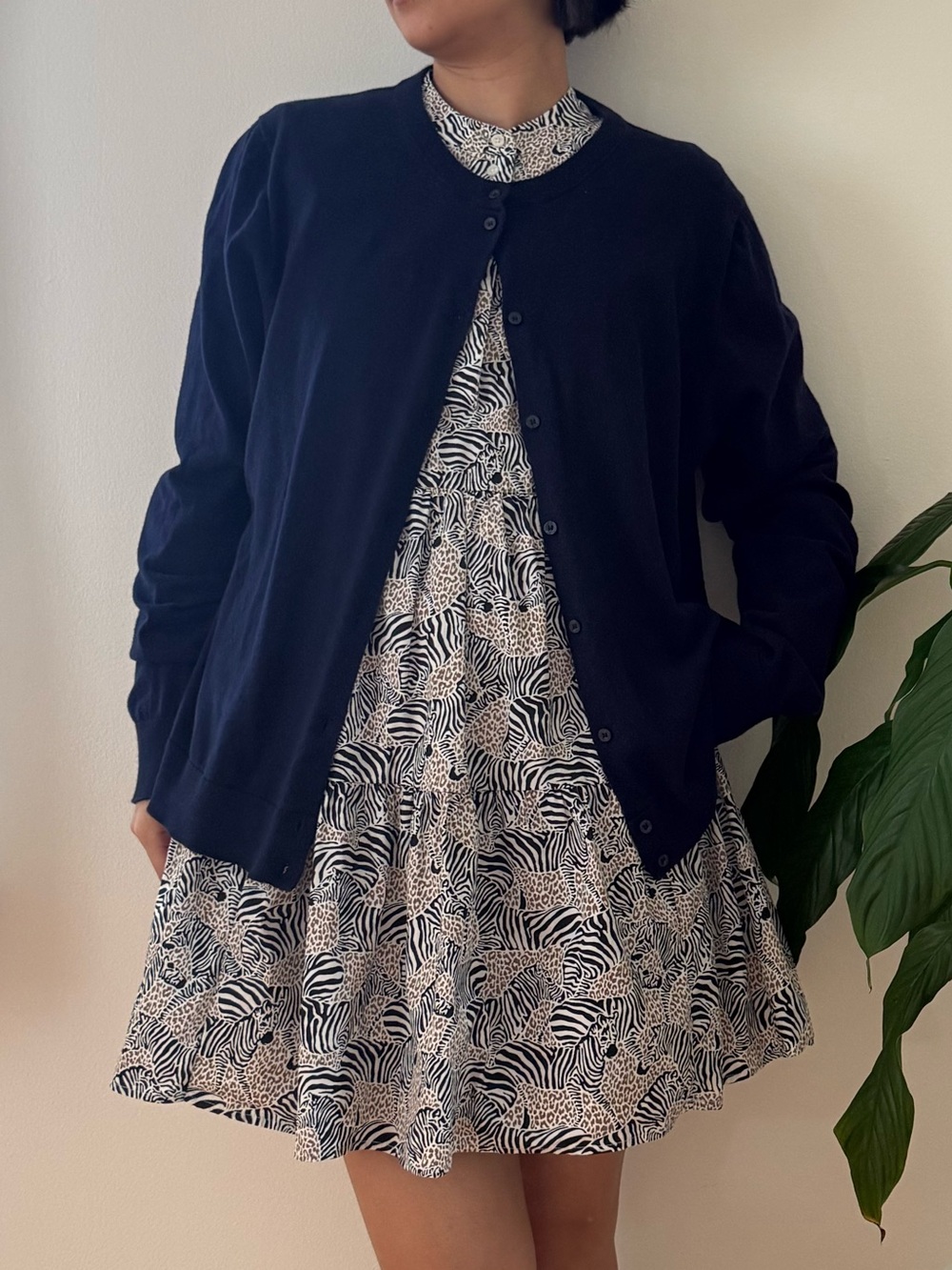 J Crew 100% Cotton Button Up Navy Blue Minimalist Basic Cardigan Size Large